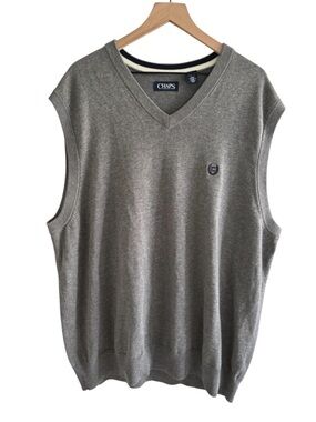 CHAPS Gray Sweater Vest Mens 2XLT Cotton V-Neck Classic Preppy Golf Grandpa Core